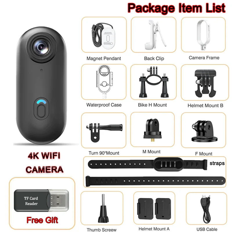 Pocket 4K Mini Camera Magnetic Vlog Outdoor Sports Cycling Cam WiFi Bodycam Video Recording Bike Motorcycle Waterproof Camcorder