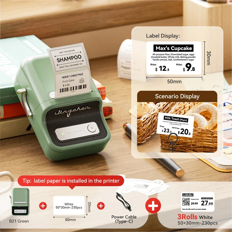 NIIMBOT B21/B1 Portable Thermal Printer 1500mAh Wireless Sticker Printer With Self-adhesive Labels For Barcode Clothing Jewelry