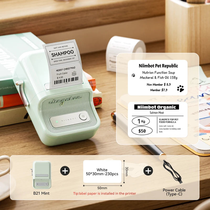 NIIMBOT B21/B1 Portable Thermal Printer 1500mAh Wireless Sticker Printer With Self-adhesive Labels For Barcode Clothing Jewelry