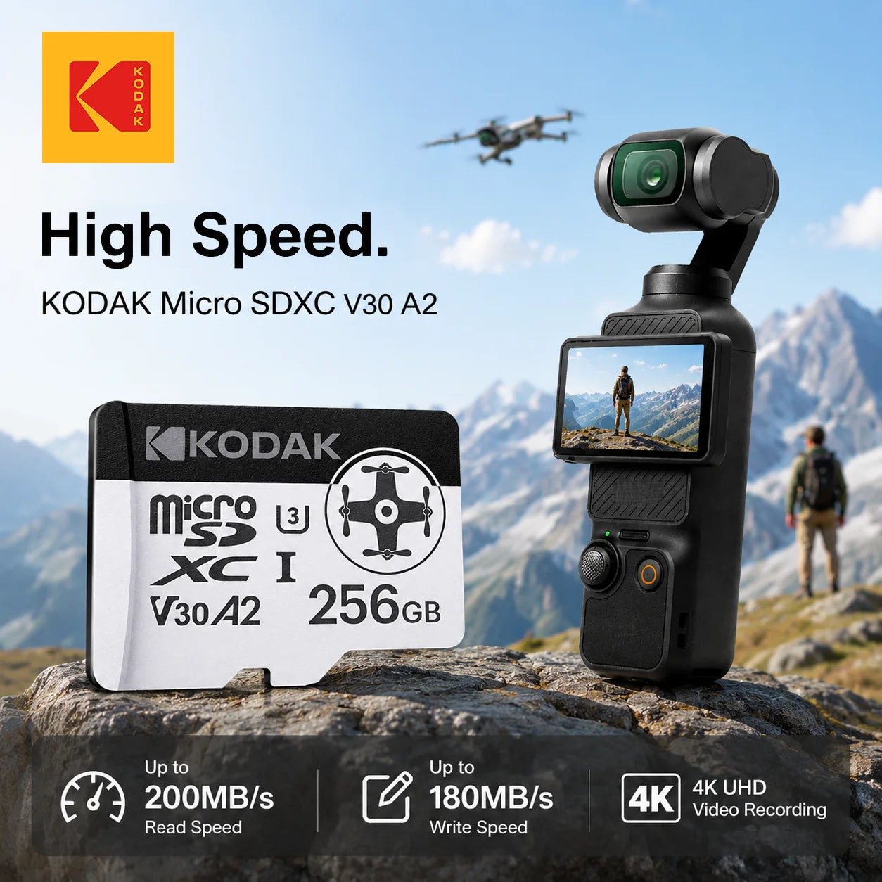Kodak A2 Micro SD Card for Action Cameras 8K Up to 200MB/s Memory Card for DJI Pocket4 Pocket3 Action 5 Nano GoPro Insta360 X5