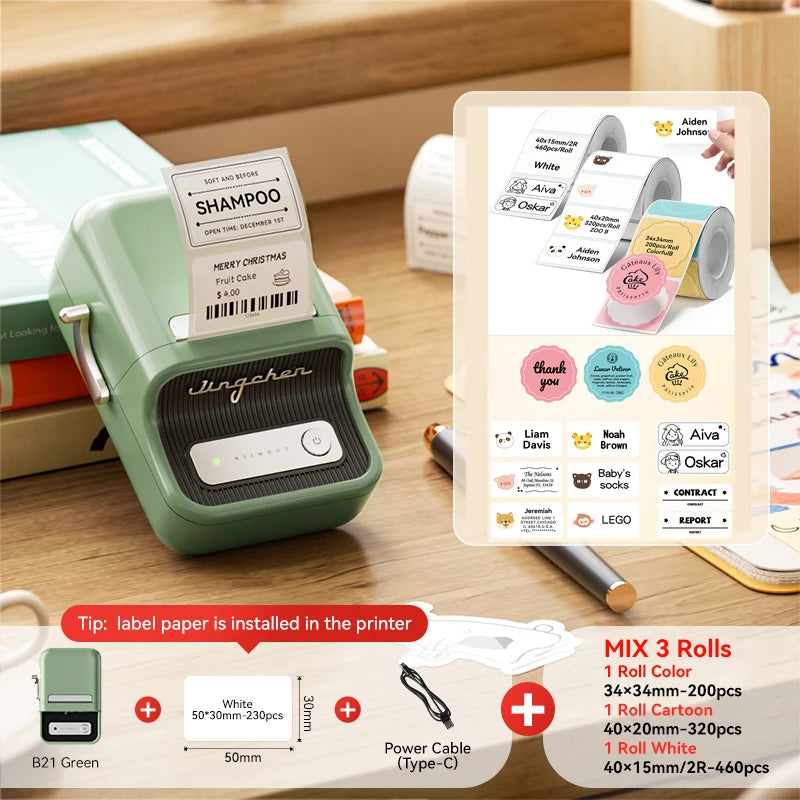 NIIMBOT B21/B1 Portable Thermal Printer 1500mAh Wireless Sticker Printer With Self-adhesive Labels For Barcode Clothing Jewelry