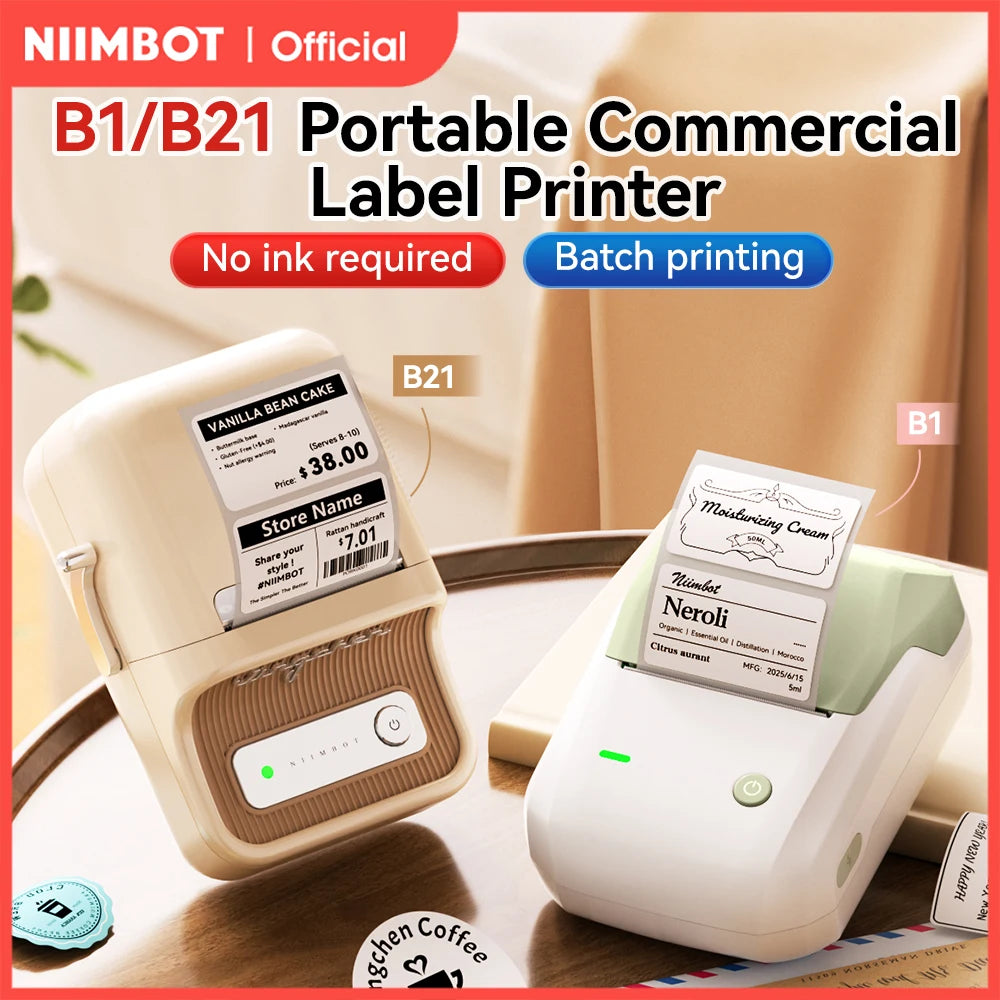 NIIMBOT B21/B1 Portable Thermal Printer 1500mAh Wireless Sticker Printer With Self-adhesive Labels For Barcode Clothing Jewelry