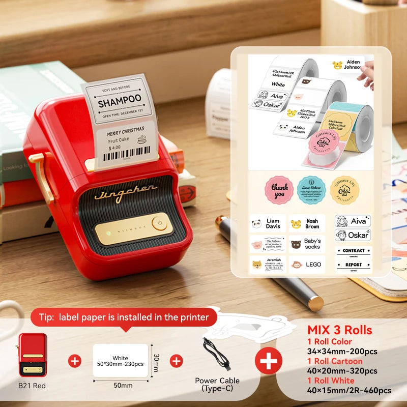 NIIMBOT B21/B1 Portable Thermal Printer 1500mAh Wireless Sticker Printer With Self-adhesive Labels For Barcode Clothing Jewelry