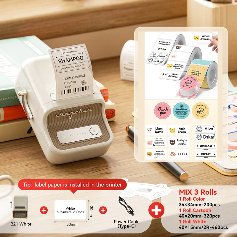 NIIMBOT B21/B1 Portable Thermal Printer 1500mAh Wireless Sticker Printer With Self-adhesive Labels For Barcode Clothing Jewelry