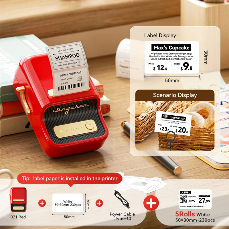 NIIMBOT B21/B1 Portable Thermal Printer 1500mAh Wireless Sticker Printer With Self-adhesive Labels For Barcode Clothing Jewelry