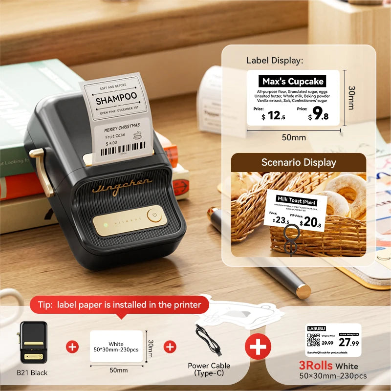 NIIMBOT B21/B1 Portable Thermal Printer 1500mAh Wireless Sticker Printer With Self-adhesive Labels For Barcode Clothing Jewelry