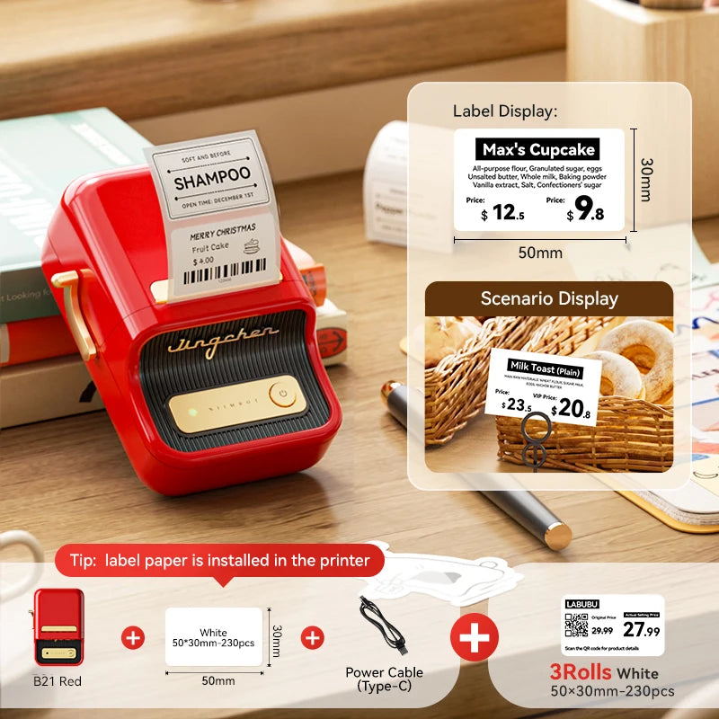 NIIMBOT B21/B1 Portable Thermal Printer 1500mAh Wireless Sticker Printer With Self-adhesive Labels For Barcode Clothing Jewelry