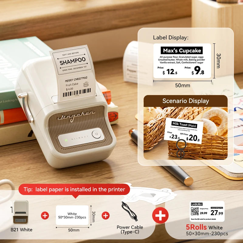 NIIMBOT B21/B1 Portable Thermal Printer 1500mAh Wireless Sticker Printer With Self-adhesive Labels For Barcode Clothing Jewelry